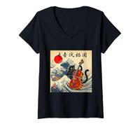 Femme Chat Amusant Jouant du Violoncelle pour Musicien Classique violoncelliste T-Shirt avec Col en V