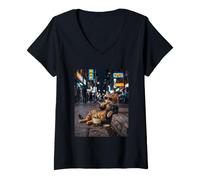 Femme Chat Amusant Mangeant des cornichons Meme Hommes Femmes T-Shirt avec Col en V