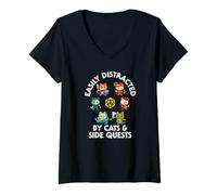Femme Chat Amusant Quête secondaire T-Shirt avec Col en V