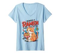 Femme Chat Amusant Ramen « Ramen Pense à Moi Aussi » T-Shirt avec Col en V