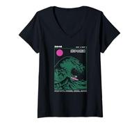 Femme Chat Amusant Surf Choshi Chiba Japon Wave Art T-Shirt avec Col en V