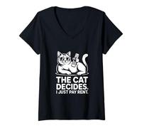 Femme Chat Amusant The Cat Decides I Just Pay Rent T-Shirt avec Col en V