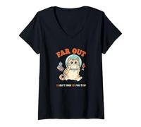 Femme Chat Astronaute drôle dans Un Aquarium Gone Far and Out T-Shirt avec Col en V