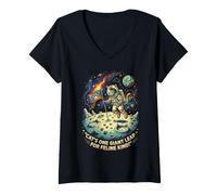 Femme Chat Astronaute One Giant Leap Space Feline Moon Adventure T-Shirt avec Col en V