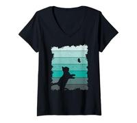 Femme Chat Attrape Papillon T-Shirt avec Col en V
