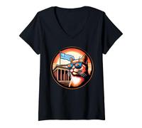 Femme Chat au Parthénon avec Un Drapeau Grec T-Shirt avec Col en V