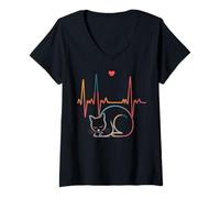 Femme Chat avec un amour de battement de cœur qui ronronne à chaque battement T-Shirt avec Col en V