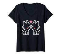 Femme Chat Baiser Pixel Amour Inséparable T-Shirt avec Col en V