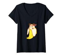 Femme Chat Banane, drôle Chat Banane, Meme Cat T-Shirt avec Col en V