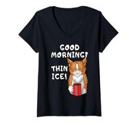 Femme Chat Boudeur Humour Café Matin Citation Drôle T-Shirt avec Col en V