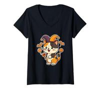Femme Chat bouffon avec sucettes Chauve-Souris T-Shirt avec Col en V