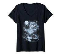Femme Chat British Shorthair rétro Moon des années 90 Bootleg Meme Cats T-Shirt avec Col en V
