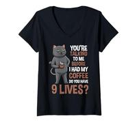 Femme Chat Café Avertissement Humour Citation Humour Matin T-Shirt avec Col en V