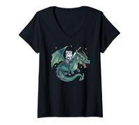 Femme Chat Chaton Chevalier Chevalier Équitation Dragon Médiéval Ren Faire Graphique T-Shirt avec Col en V