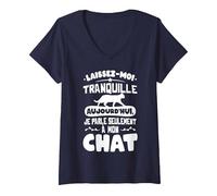 Femme Chat Chaton Humour Femme Fille Je parle seulement à mon Chat T-Shirt avec Col en V, Bleu Marine, M