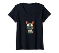 Femme Chat choqué - Manger Quoi ? ! Meme Comique rétro T-Shirt avec Col en V