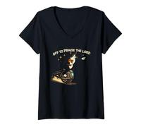 Femme Chat chrétien drôle pour louer Le Seigneur Jésus T-Shirt avec Col en V