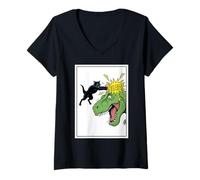 Femme Chat claquant T-Rex Dinosaure Pop Art Tyrannosaure T-Shirt avec Col en V