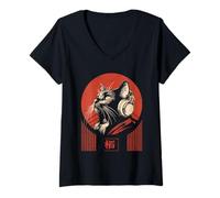 Femme Chat dans Un Casque Audio Japonais Lo-FI Chill Music T-Shirt avec Col en V