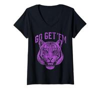 Femme Chat de Motivation Amusant Go Ge Tiger pour Femme T-Shirt avec Col en V