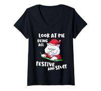 Femme Chat de Noël Funny Look at Me Being All Festive and Stuff T-Shirt avec Col en V