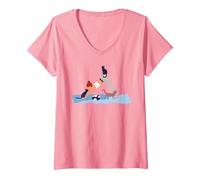Femme Chat de Yoga Mignon Asanas féminin T-Shirt avec Col en V, Rose, L