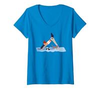 Femme Chat de Yoga Mignon Asanas féminin T-Shirt avec Col en V, Saphir, L