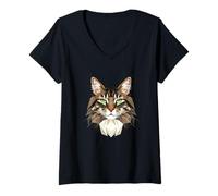Femme Chat des Forêts Norvégiennes Chat Norvégien Skogkatt Chats T-Shirt avec Col en V