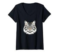 Femme Chat des Forêts Norvégiennes Chat Norvégien Skogkatt Chats T-Shirt avec Col en V