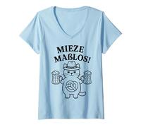 Femme Chat drôle avec bretzel et bière Humour fête bavaroise T-Shirt avec Col en V