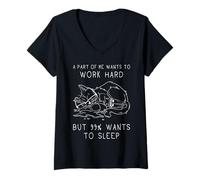 Femme Chat Drôle Fatigué avec Citation 99 pour Cent Sommeil T-Shirt avec Col en V