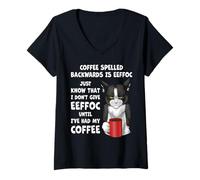 Femme Chat Drôle Humour Café Matin Travail Citation T-Shirt avec Col en V
