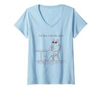 Femme Chat drôle, Je Vais Bien, J'Ai déjà pleuré sarcastiquement T-Shirt avec Col en V