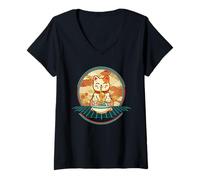 Femme Chat drôle Mange la nouille Japonaise Soupe Ramen Chats T-Shirt avec Col en V