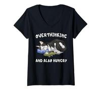 Femme Chat Drôle Pense Trop Et A Toujours Faim T-Shirt avec Col en V