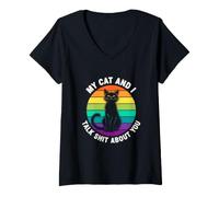 Femme Chat drôle Qui Dit Mon Chat et Parle de Vous T-Shirt avec Col en V