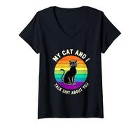 Femme Chat drôle Qui Dit Mon Chat et Parle de Vous T-Shirt avec Col en V
