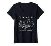 Femme Chat Drôle Réfléchit Trop Et A Faim T-Shirt avec Col en V