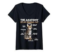 Femme Chat drôle T | Anatomie du Chat du Bengale | Chats du T-Shirt avec Col en V