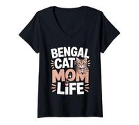 Femme Chat du Bengale Maman Vie Mignon Chaton Bengale Amoureux T-Shirt avec Col en V