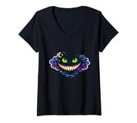 Femme Chat du Cheshire Invisible Sourire Dark Esthétique Contour Art T-Shirt avec Col en V