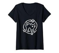Femme Chat Effrayant sous la Queue étoilée Y2K Années 90 Motif Effrayant Mignon T-Shirt avec Col en V