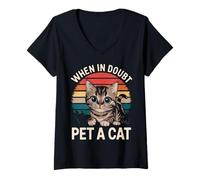 Femme Chat en Cas de Doute, Animal de Compagnie Un Chat T-Shirt avec Col en V