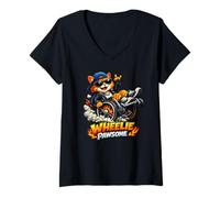 Femme Chat en Fauteuil Roulant Qui Saute à roulettes Pawsome drôle Cool Mignon T-Shirt avec Col en V