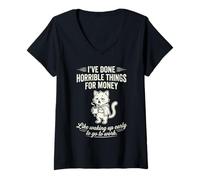Femme Chat endormi Amusant Qui se réveille tôt Sarcastique Le Matin Humour T-Shirt avec Col en V