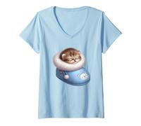 Femme Chat endormi dans Une Pantoufle T-Shirt avec Col en V