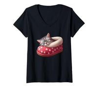 Femme Chat endormi dans Une Pantoufle T-Shirt avec Col en V