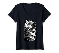 Femme Chat géométrique Abstrait félin rétro Art Moderne T-Shirt avec Col en V