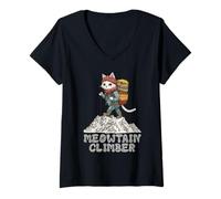 Femme Chat Grimpeur De Meowtain Au Sommet d'une Montagne T-Shirt avec Col en V