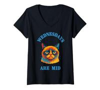 Femme Chat Grincheux drôle Qui n'aime Pas Les mercredis T-Shirt avec Col en V
